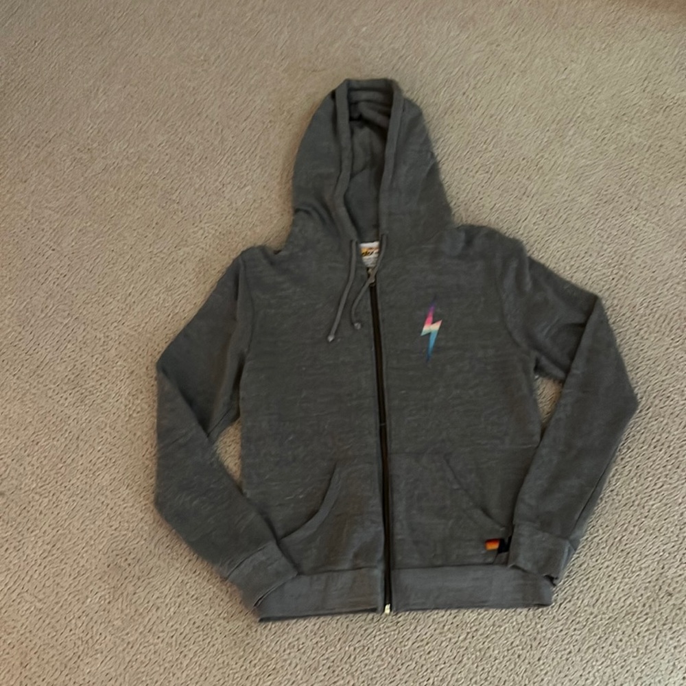 Size medium Aviator Nation light grey rainbow ombré lightening bolt zip up